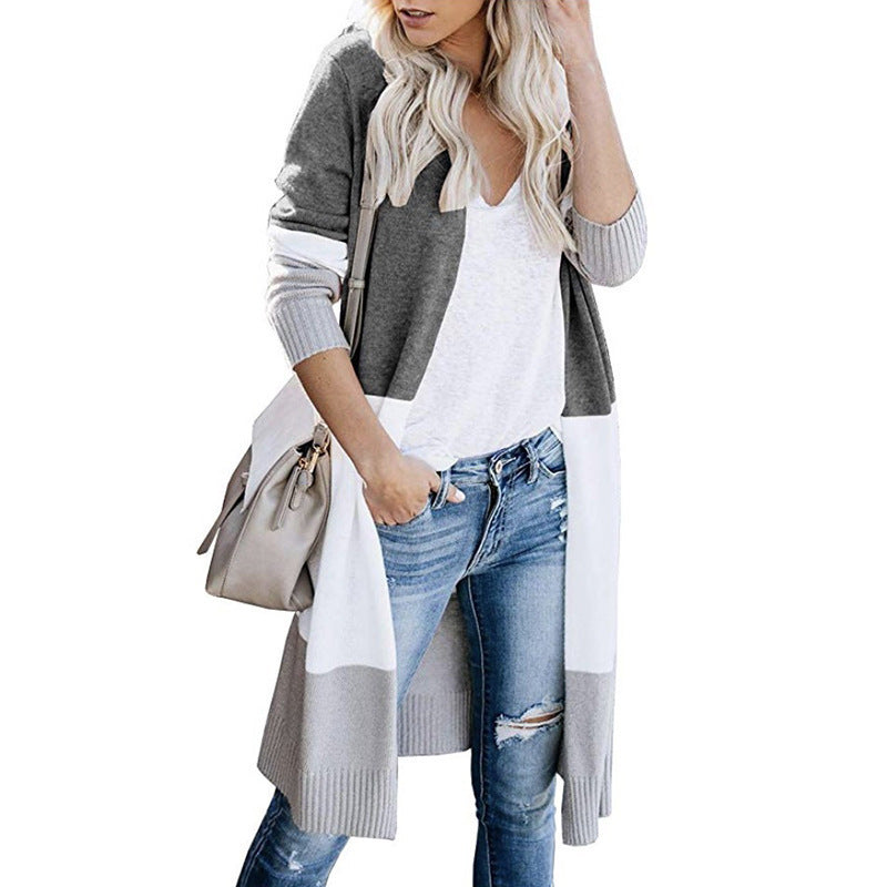 Damen lässiger Strickmantel mit Farbblock-Design und offenem Schnitt EB