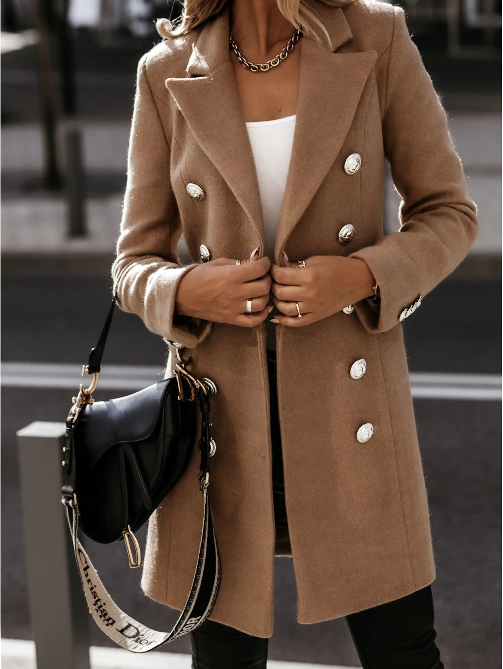 Damen eleganter Wollmantel mit doppelter Knopfleiste EB