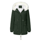 Damen modischer Winterparka mit abnehmbarem Kunstfellkragen und verstellbarem Taillenzug EB