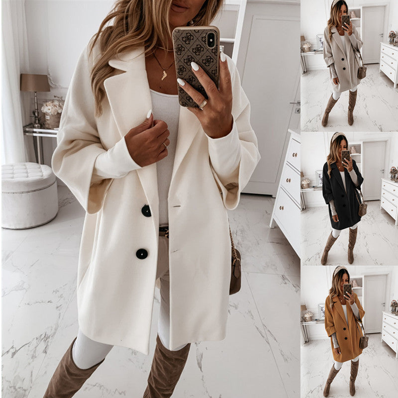Damen lässiger Oversized-Mantel mit doppeltem Knopfverschluss EB