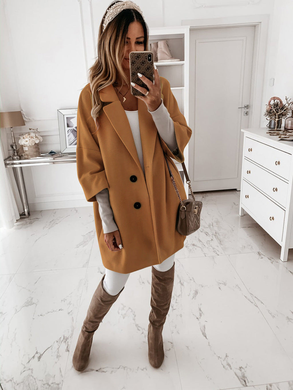 Damen lässiger Oversized-Mantel mit doppeltem Knopfverschluss EB
