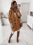Damen lässiger Oversized-Mantel mit doppeltem Knopfverschluss EB