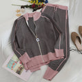 Damen modisches Strick-Loungewear-Set mit geometrischem Muster und elegantem Reißverschluss EB