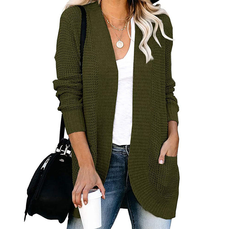 Damen legerer Strickmantel mit Taschen und offenen Front EB