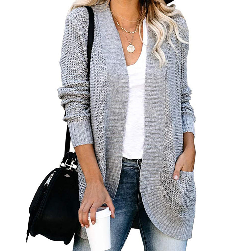 Damen legerer Strickmantel mit Taschen und offenen Front EB