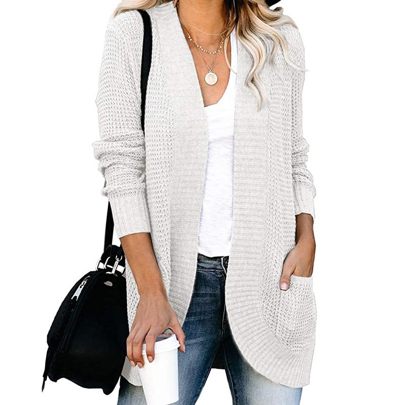Damen legerer Strickmantel mit Taschen und offenen Front EB