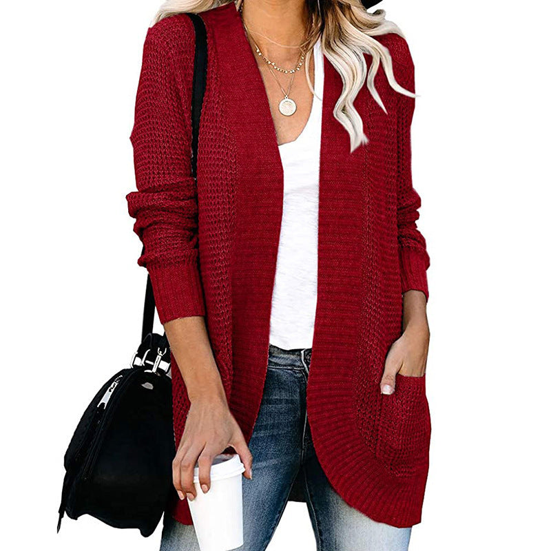 Damen legerer Strickmantel mit Taschen und offenen Front EB