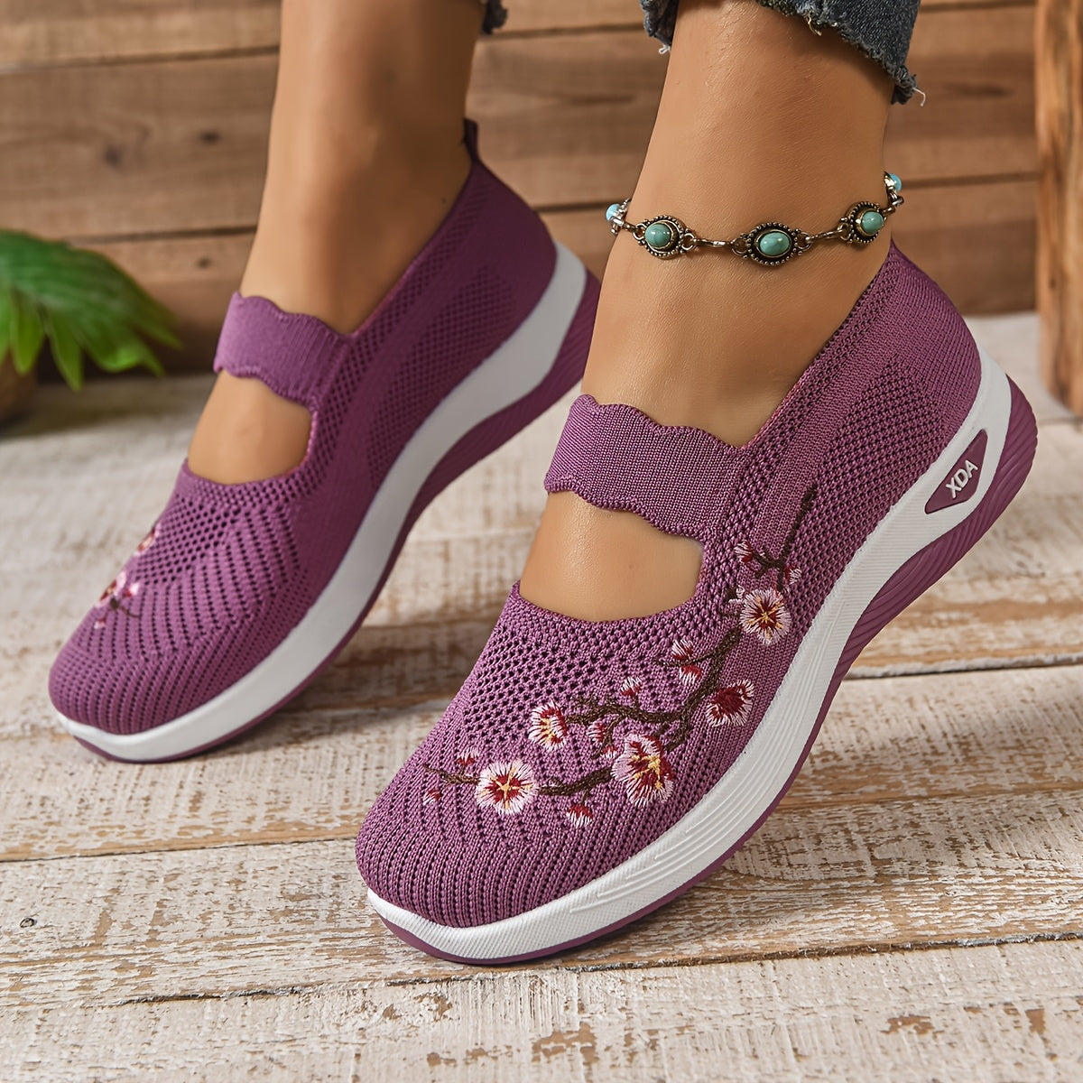 Blumenbestickte Mesh Slip-On Schuhe EB EB
