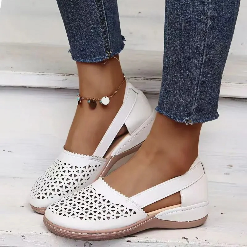 Unkomplizierte Perforierte Wedge Espadrilles flache Schuhe EB