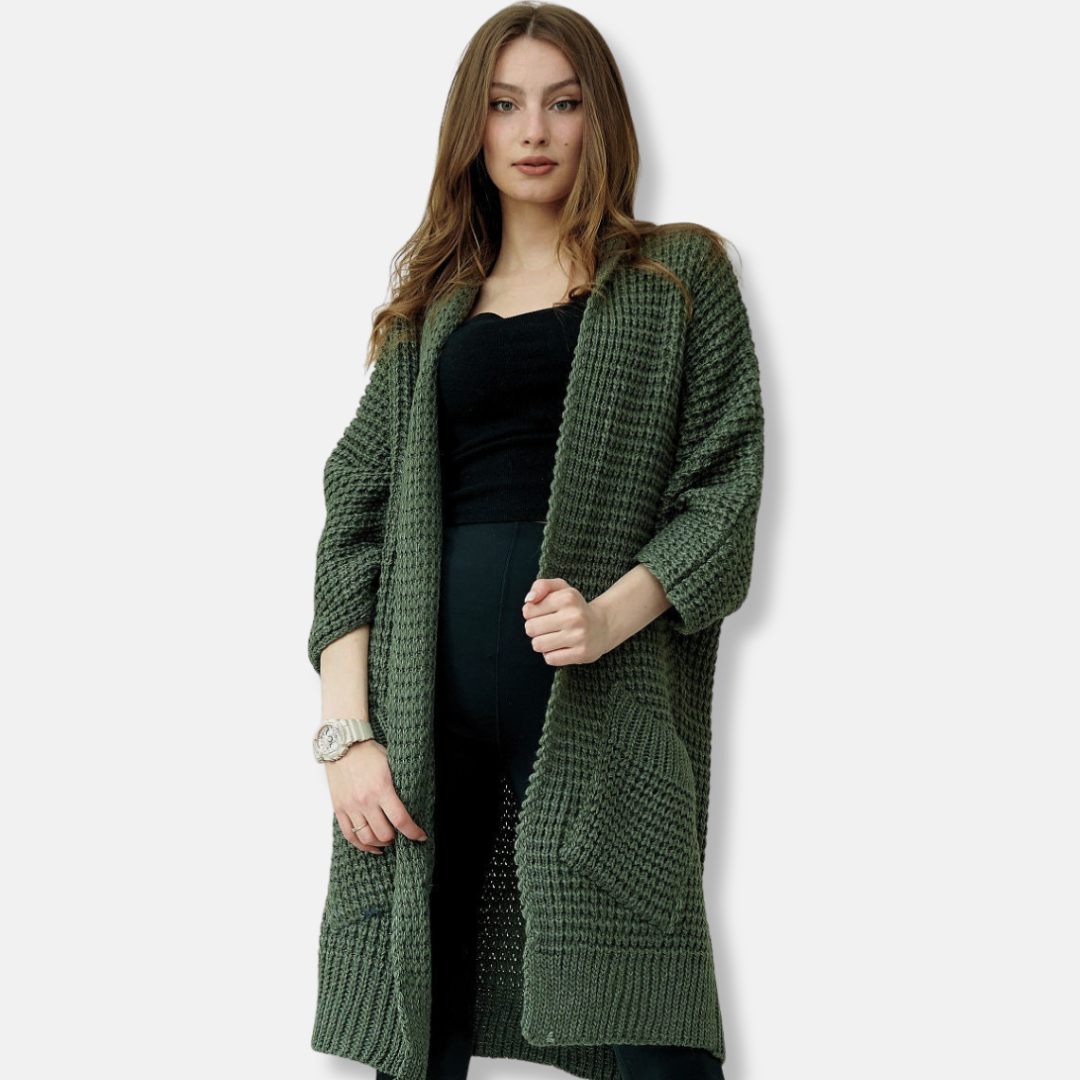 EB | Mantel Aus Strick Oversized Fit Offene Front Patten Taschen Gerippte Kanten