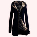 Damen Kapuzenpulloverjacke mit leopardem Innenfutter EB