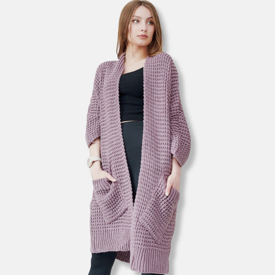 EB | Mantel Aus Strick Oversized Fit Offene Front Patten Taschen Gerippte Kanten