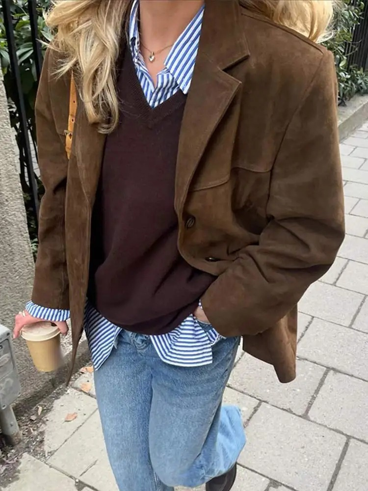 EB | Übergroßer brauner Trenchcoat mit breitem Revers Ideal für Herbst/Winter