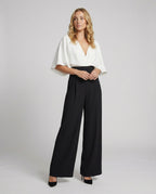 EB | Britischer Stil Eleganter Farbblock Tasche Kontrast V-Ausschnitt Lockere Jumpsuits