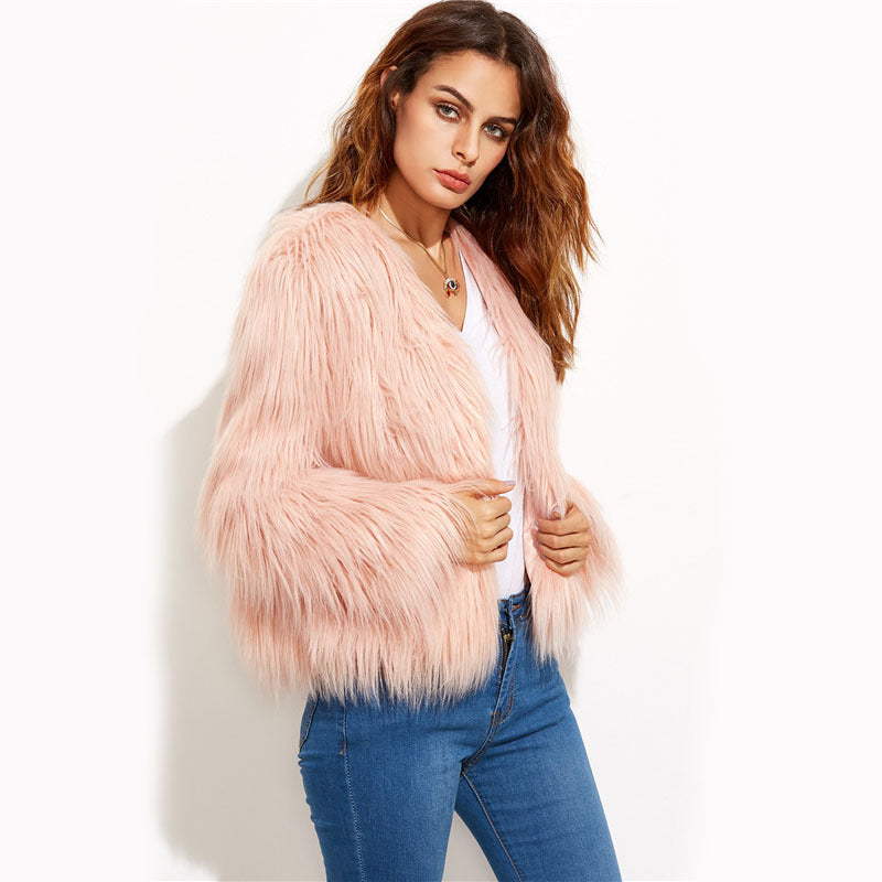 Damen Flauschiger Kunstfell Überwurfjacke EB