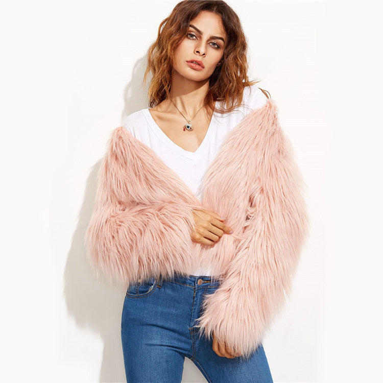Damen Flauschiger Kunstfell Überwurfjacke EB