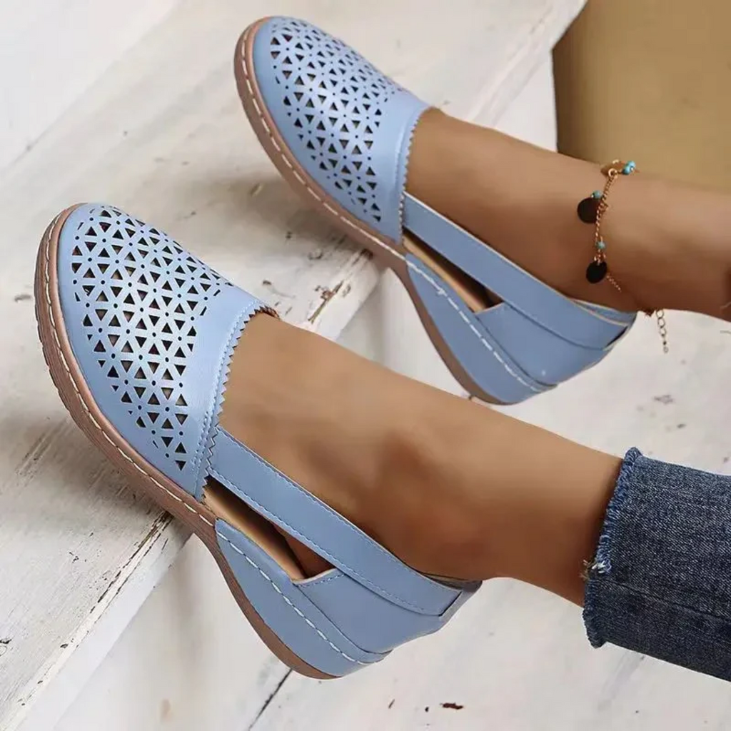 Unkomplizierte Perforierte Wedge Espadrilles flache Schuhe EB