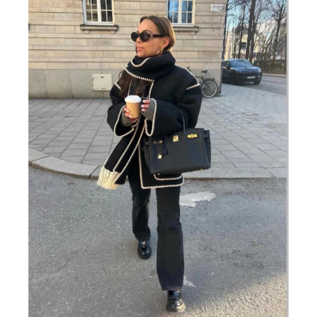 EB | Damen Warmer Lockerer Wickelkragen Mantel Winter