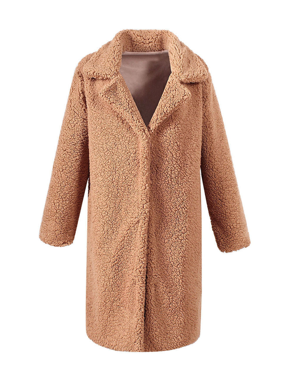Damen Flauschiger Boucle-Mantel mit elegantem Revers und weitem Schnitt EB
