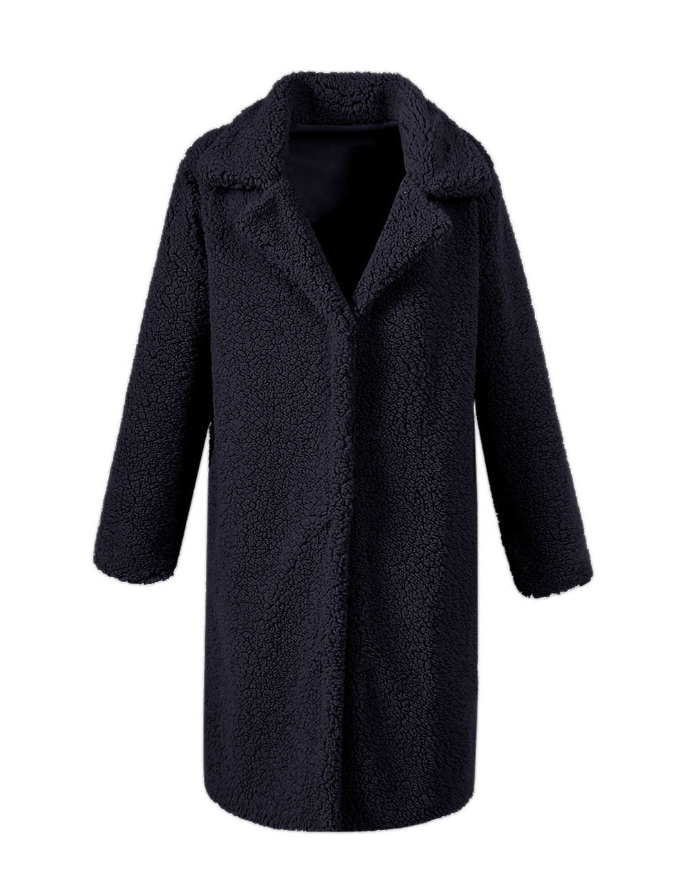 Damen Flauschiger Boucle-Mantel mit elegantem Revers und weitem Schnitt EB