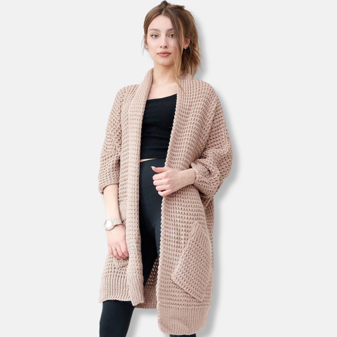 EB | Mantel Aus Strick Oversized Fit Offene Front Patten Taschen Gerippte Kanten