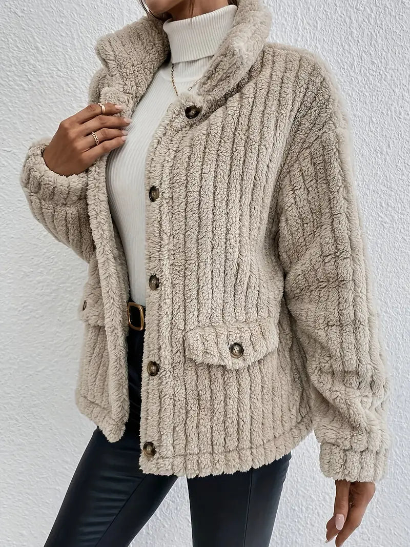 EB | Teddy-Mantel Weicher Kunstpelz Knopfverschluss Lässiger Schnitt Stilvolles Design