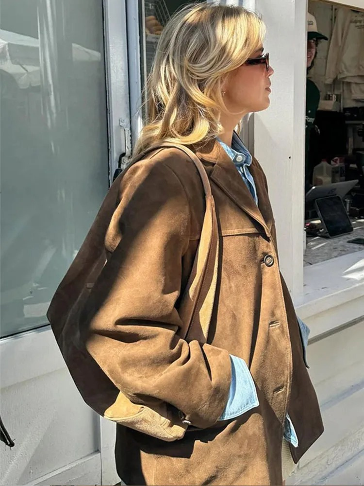 EB | Übergroßer brauner Trenchcoat mit breitem Revers Ideal für Herbst/Winter