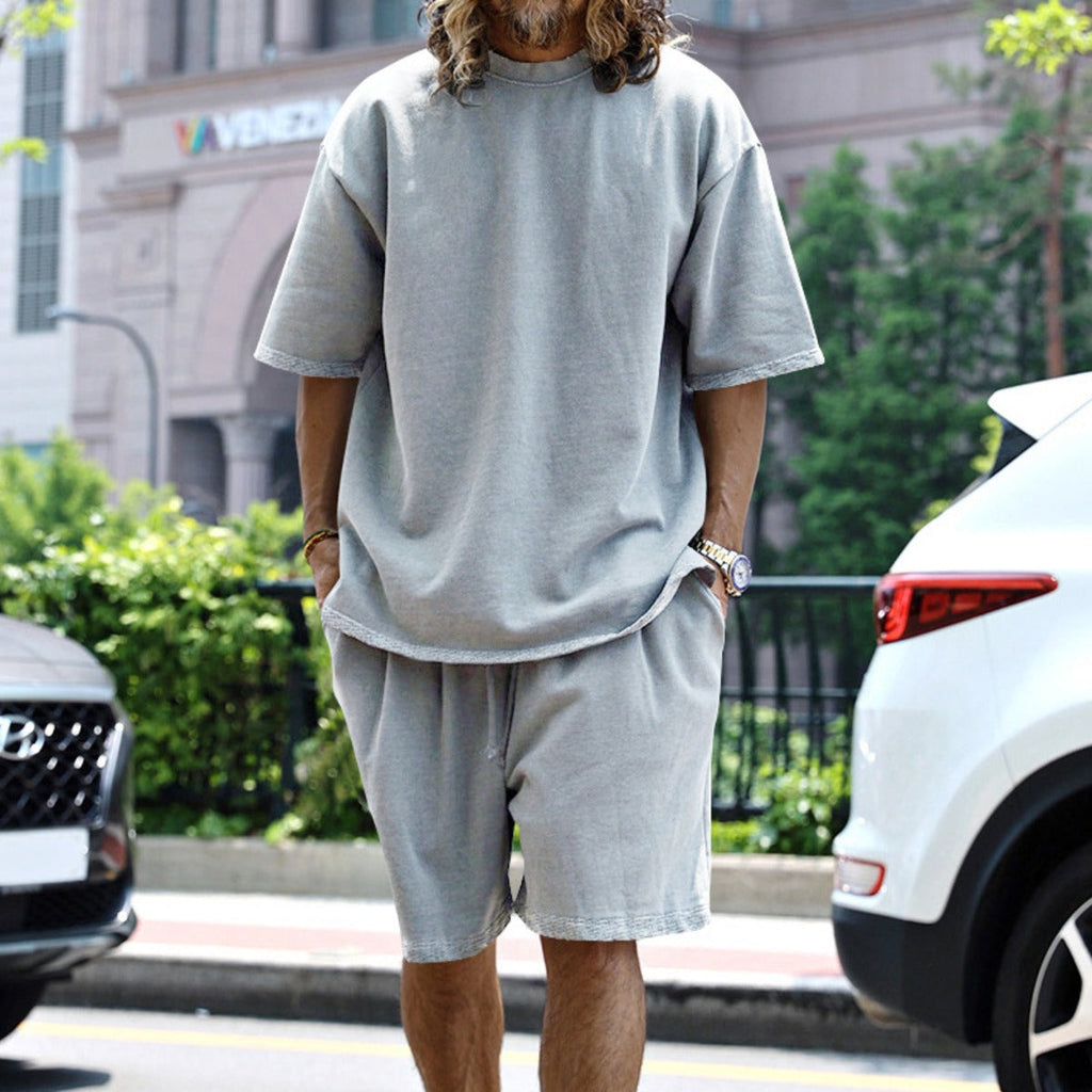 EB | Lockeres T-Shirt Shorts einfarbiges Set