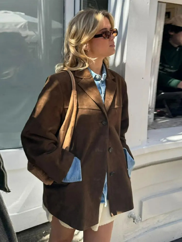 EB | Übergroßer brauner Trenchcoat mit breitem Revers Ideal für Herbst/Winter