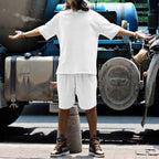EB | Lockeres T-Shirt Shorts einfarbiges Set