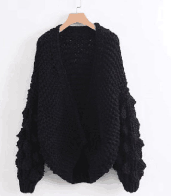Damen Grob gestrickte Oversized-Jacke mit hohem Kragen und Kapuzendesign EB