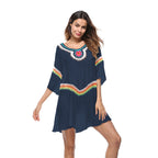 Damen luftiger Strandkaftan mit bunten Stickdetails EB