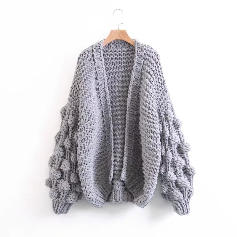 Damen Grob gestrickter Oversized Cardigan mit voluminösen Ärmeln EB