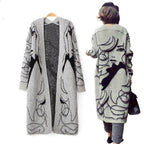 Damen Langarm Strickmantel mit kunstvollem Druck EB