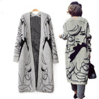 Damen Langarm Strickmantel mit kunstvollem Druck EB