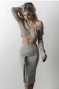 Damen Crop-Top und Bleistiftrock Outfit EB