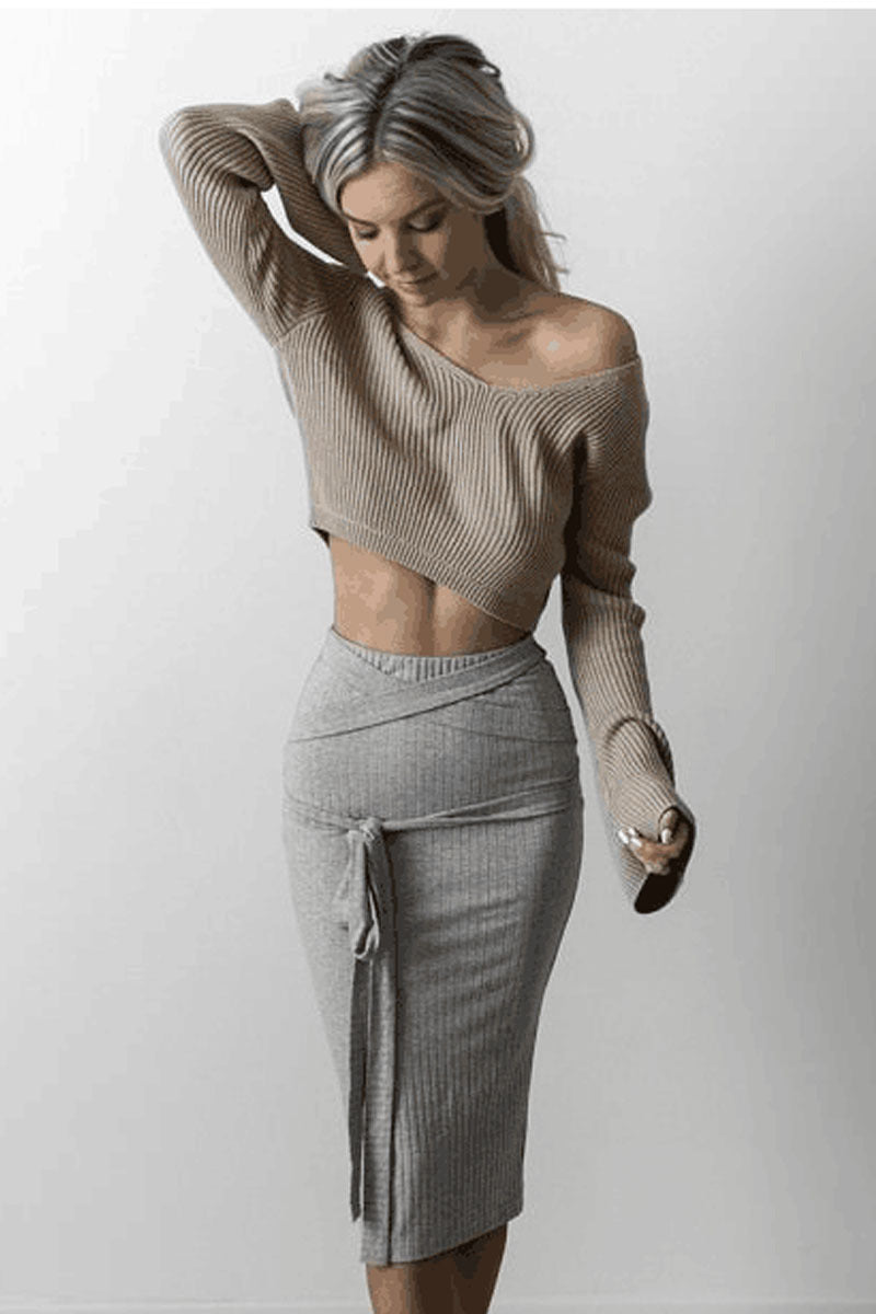 Damen Crop-Top und Bleistiftrock Outfit EB