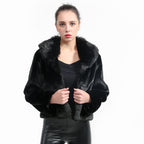 Damen Flauschige Kunstpelzjacke mit voluminösem Kragen und elegantem Schnitt EB