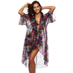 Damen luftiger Strandkimono mit floralem Design EB