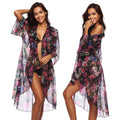 Damen luftiger Strandkimono mit floralem Design EB
