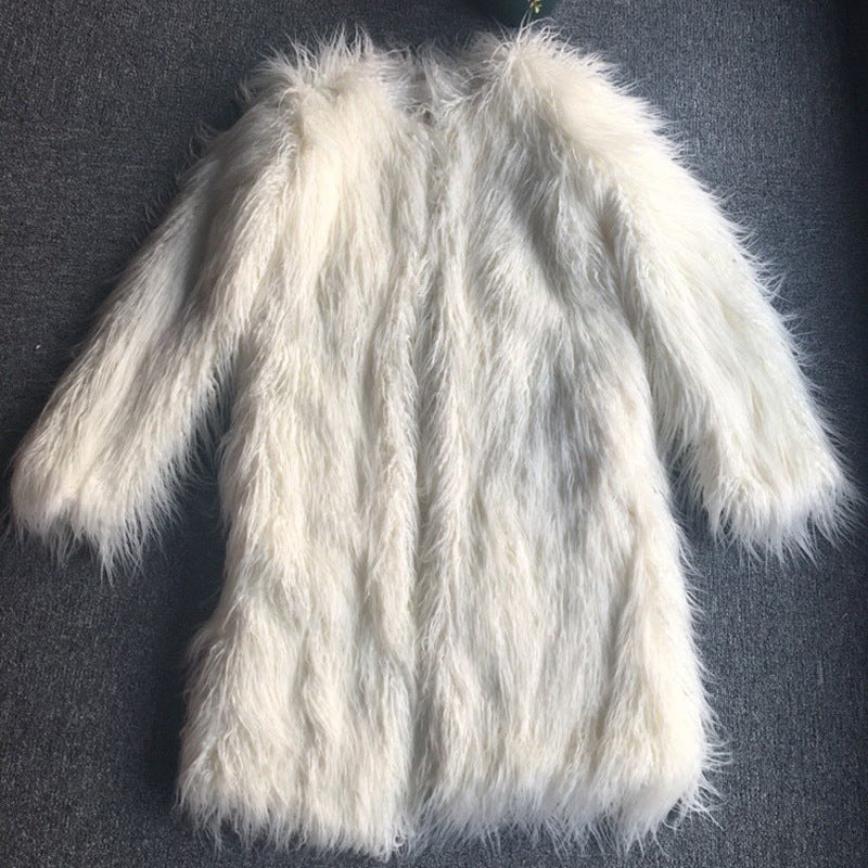 Damen Fluffiger Langmantel mit rauem Fell EB