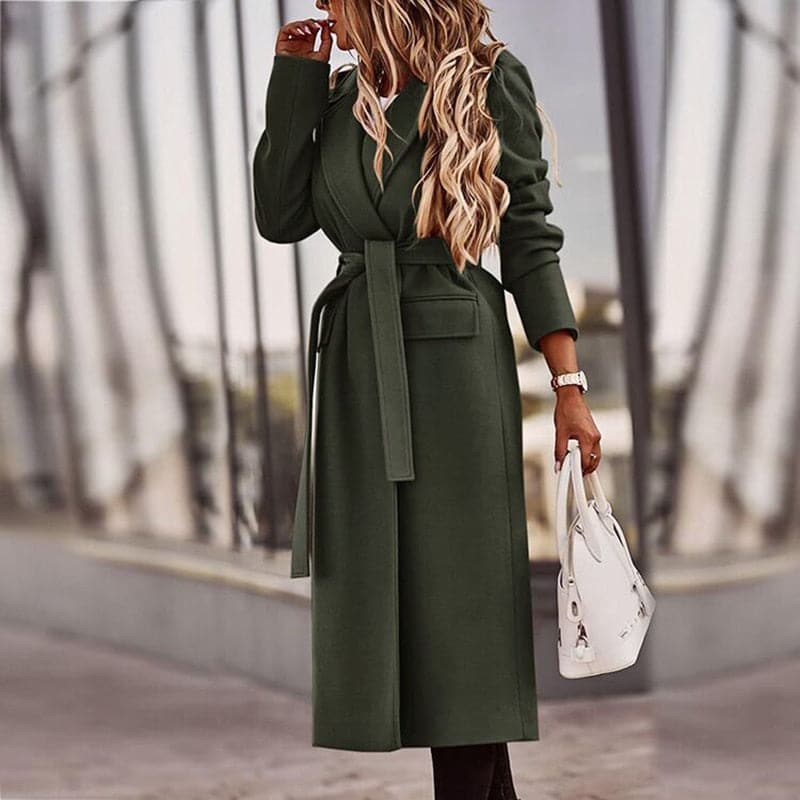 EB | Trenchcoat - Langer Eleganter Schnitt - Taillengürtel - Klassische Breite Revers