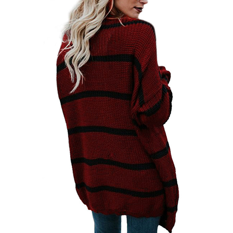 Damen Grobstrick-Cardigan mit gestreiftem Design und lässigem Schnitt EB