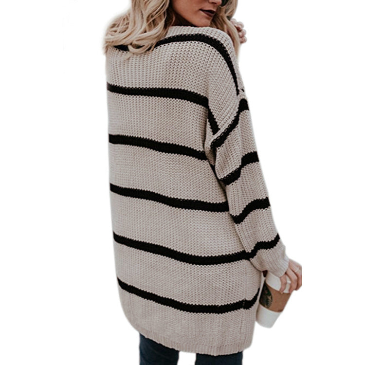 Damen Grobstrick-Cardigan mit gestreiftem Design und lässigem Schnitt EB