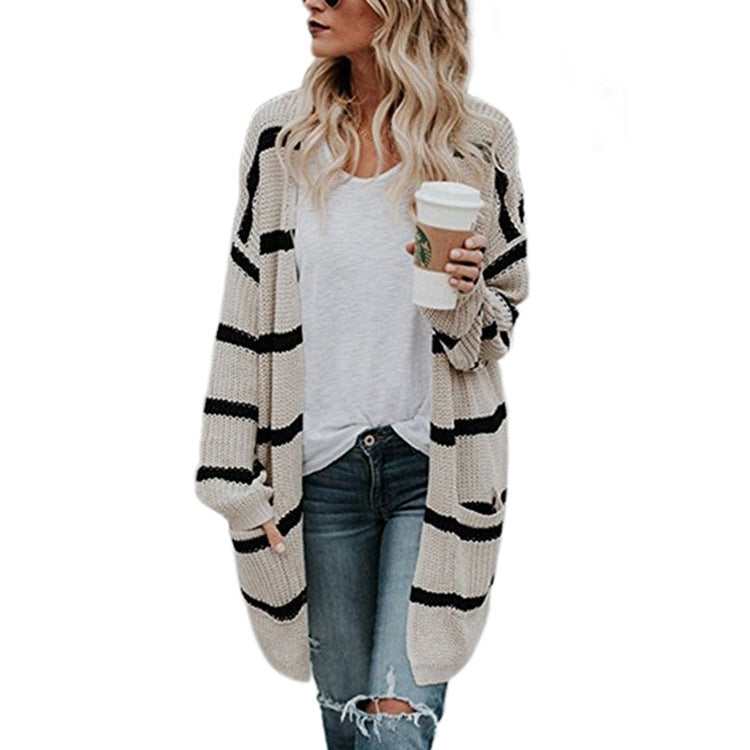 Damen Grobstrick-Cardigan mit gestreiftem Design und lässigem Schnitt EB