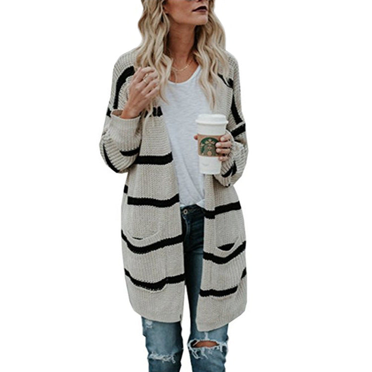 Damen Grobstrick-Cardigan mit gestreiftem Design und lässigem Schnitt EB