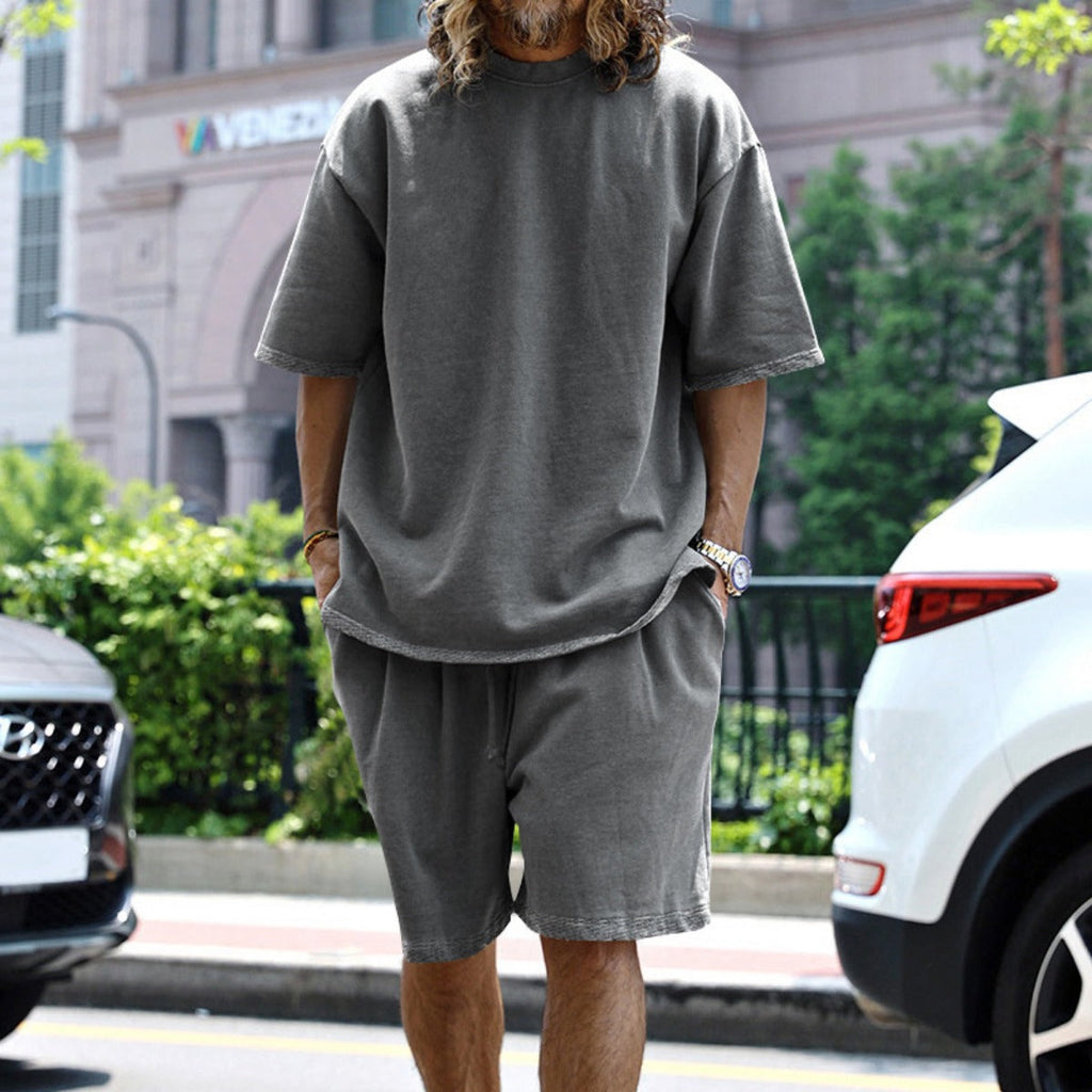 EB | Lockeres T-Shirt Shorts einfarbiges Set