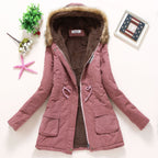 Damen Gesteppte Winterjacke mit Abnehmbarem Kunstfellkragen und Praktischen Aufgesetzten Taschen EB