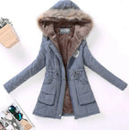 Damen Gesteppte Winterjacke mit Abnehmbarem Kunstfellkragen und Praktischen Aufgesetzten Taschen EB
