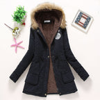 Damen Gesteppte Winterjacke mit Abnehmbarem Kunstfellkragen und Praktischen Aufgesetzten Taschen EB